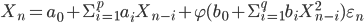 X_n = a_0 + \Sigma_{i=1}^{p} a_i X_{n-i} + \varphi (b_0 + \Sigma_{i=1}^{q} b_i X_{n-i}^{2})\varepsilon_n